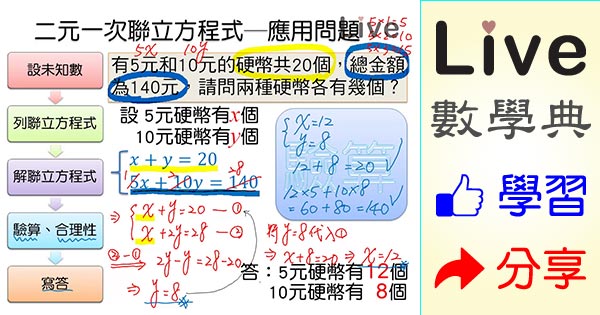 二元一次聯立方程式之應用問題 Live 多媒體數學觀念典online