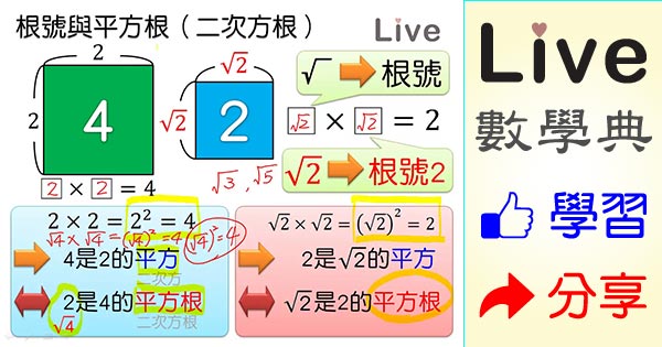 根號與平方根 二次方根 Live 多媒體數學觀念典online
