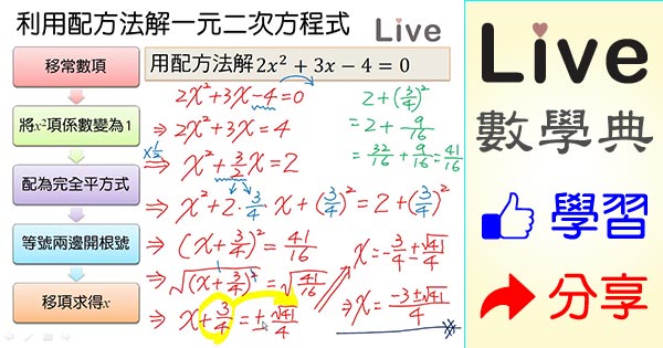 利用配方法解一元二次方程式 Live 多媒體數學觀念典online